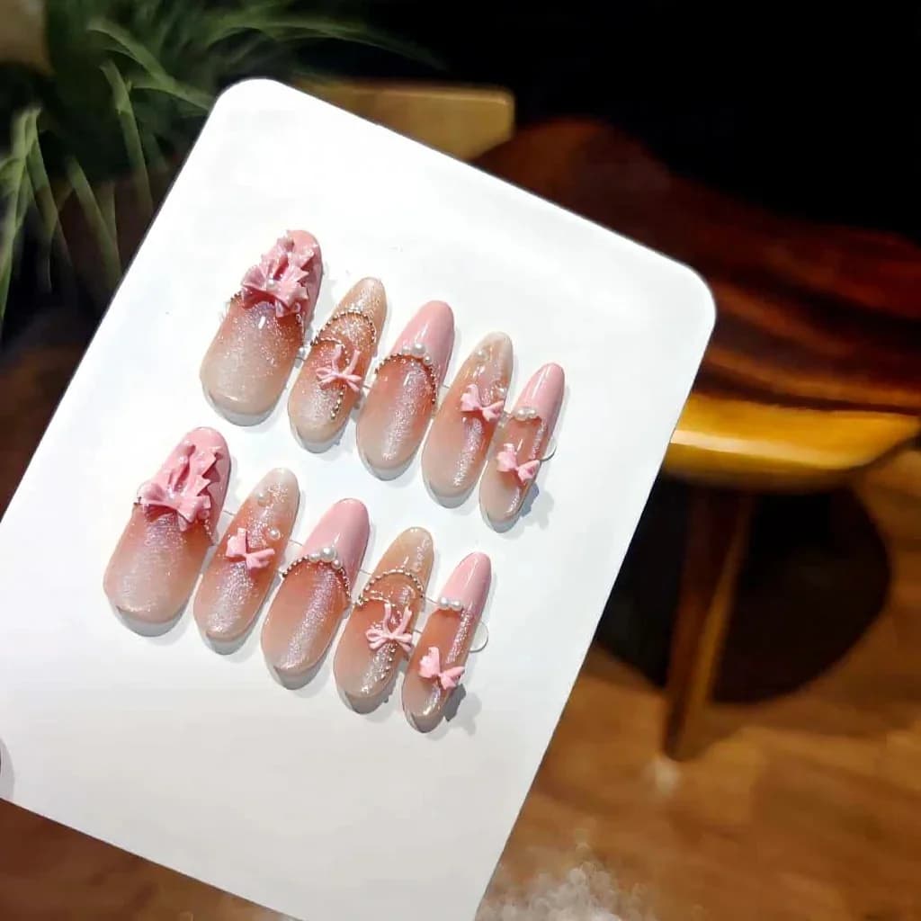 Tryck-på-naglar Rosa Spets Rosong Katöga Lång Stiletto
