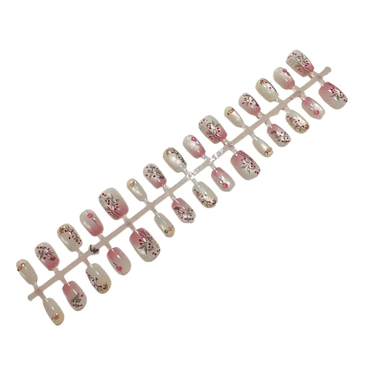 Röda bönor kattöga lösnaglar med strass och blommönster