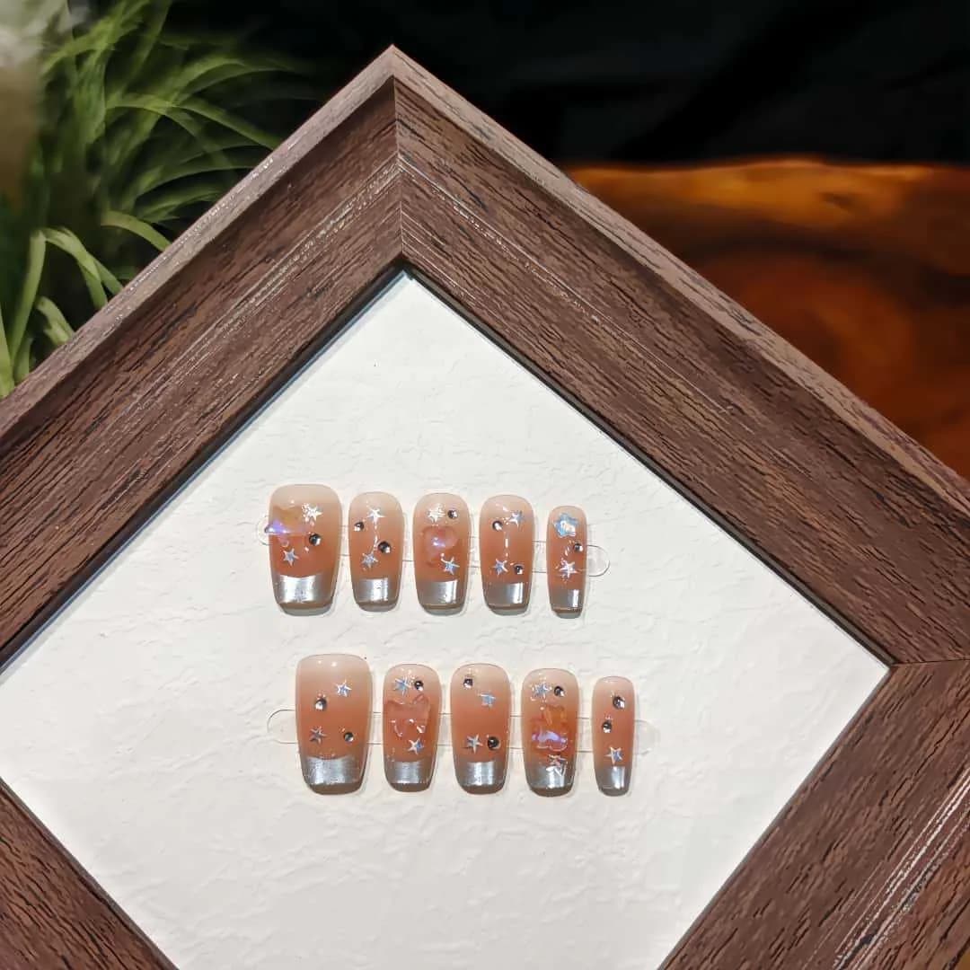 Stjärnregn Kattöga Lösnaglar Glitter Fransk Topp Falska Naglar