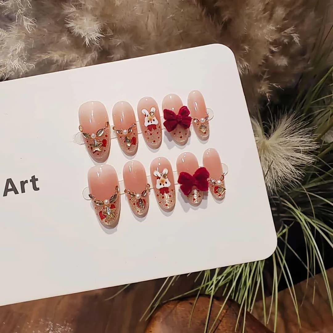 Lösnaglar Katöga Fransk Topp med Strass och Slipsdesign