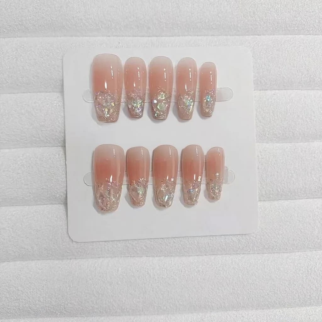 Lösnaglar kort medium kista glitter strass rosa blush set
