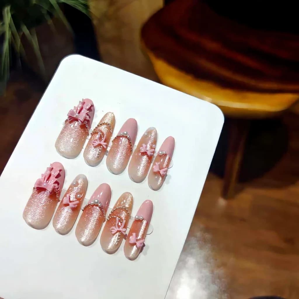 Tryck-på-naglar Rosa Spets Rosong Katöga Lång Stiletto