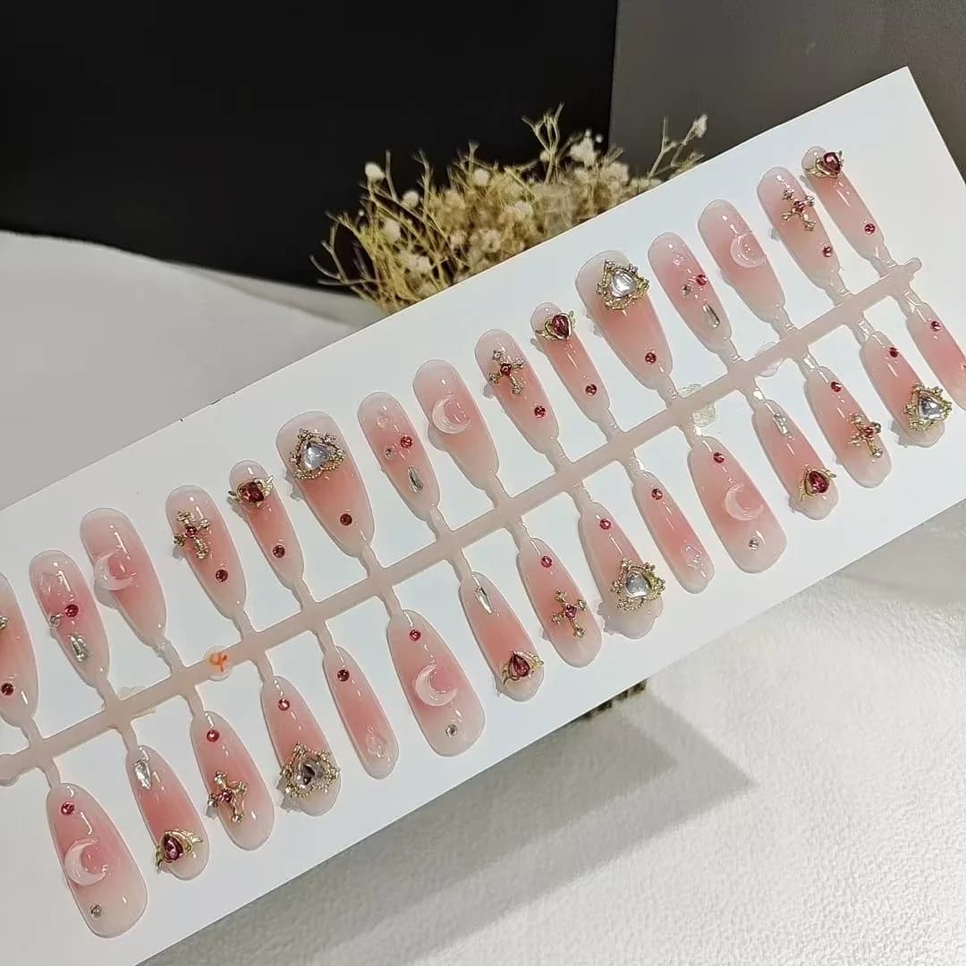 Lösnaglar med Strass Lång Stiletto Form 30 Delar