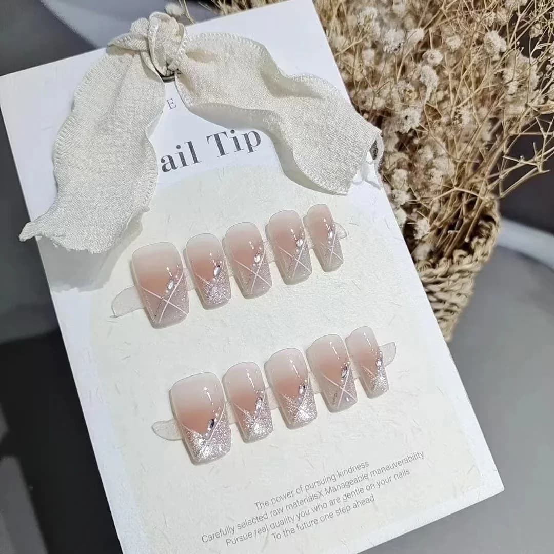 Cat Eye Lösnaglar Kort Kista Ljusrosa Söt Stil 10 st