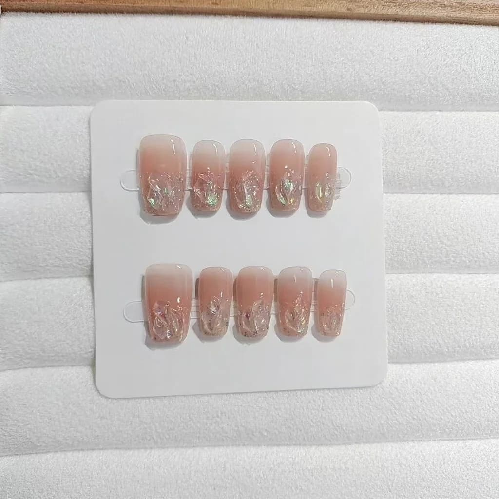 Lösnaglar kort medium kista glitter strass rosa blush set