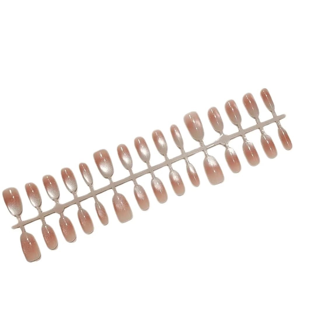 Orange-rosa kattögon lösnaglar kort medium oval