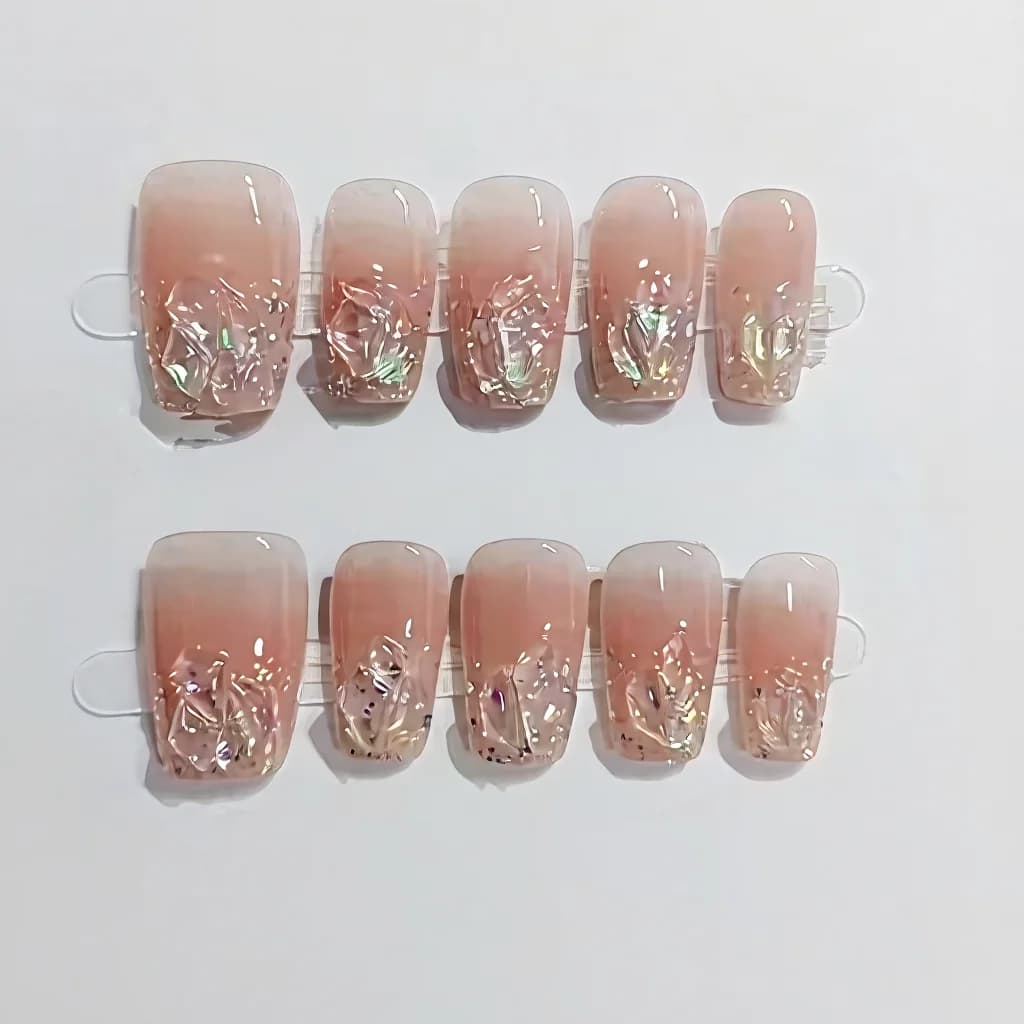 Lösnaglar kort medium kista glitter strass rosa blush set