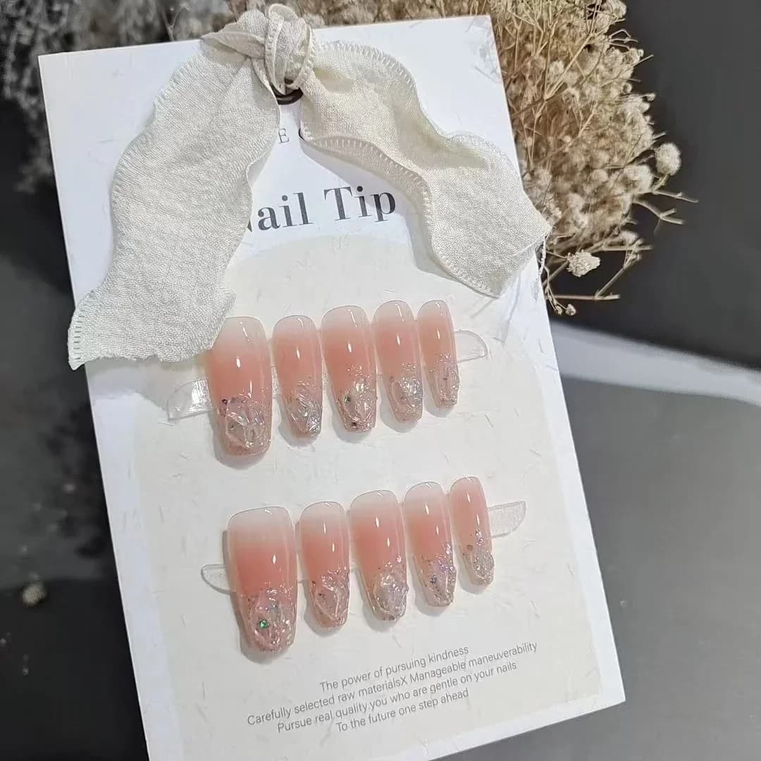 Lösnaglar kort medium kista glitter strass rosa blush set