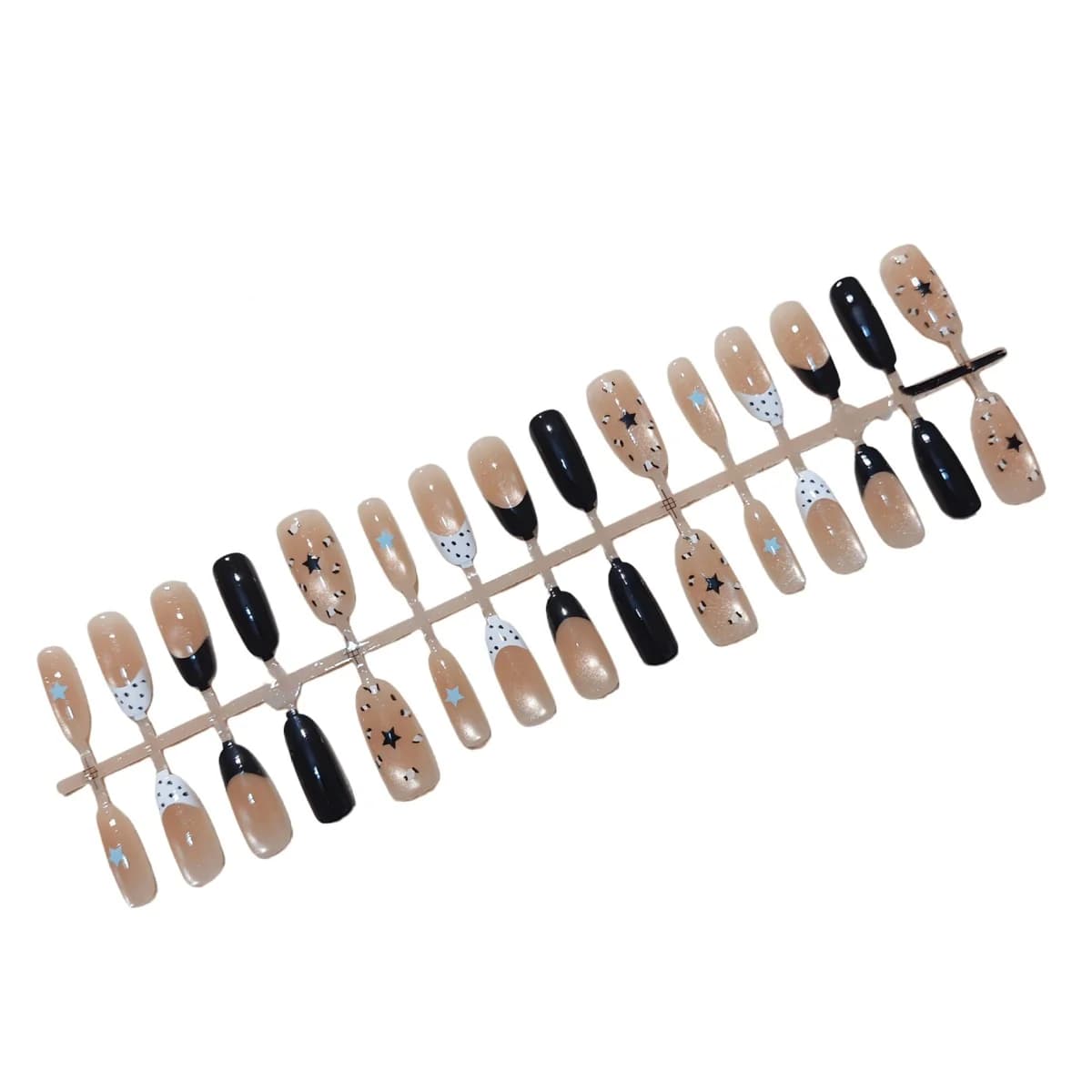 Silverstjärna kattöga press-on-naglar, medium oval, 30 st