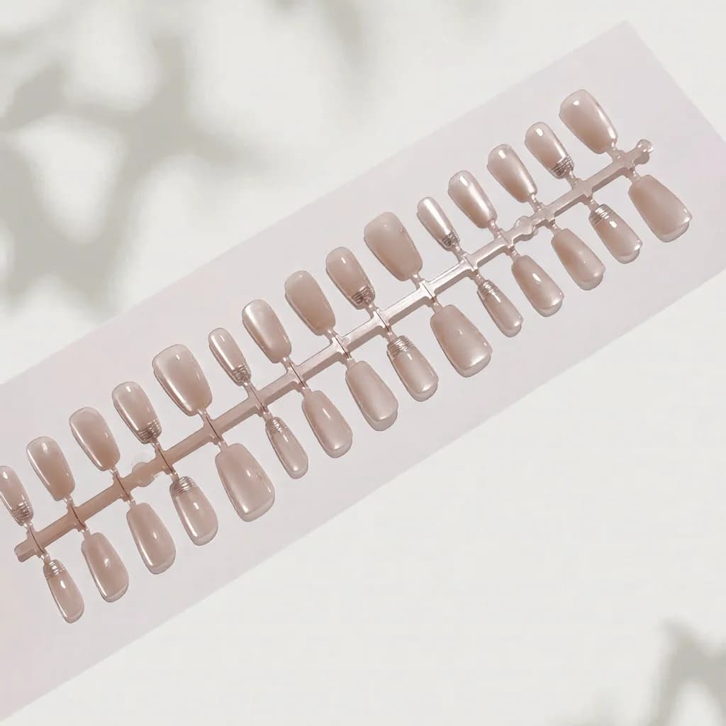 Rosa Blommiga Press-On Naglar med Fransk Topp och Cat Eye Chrome