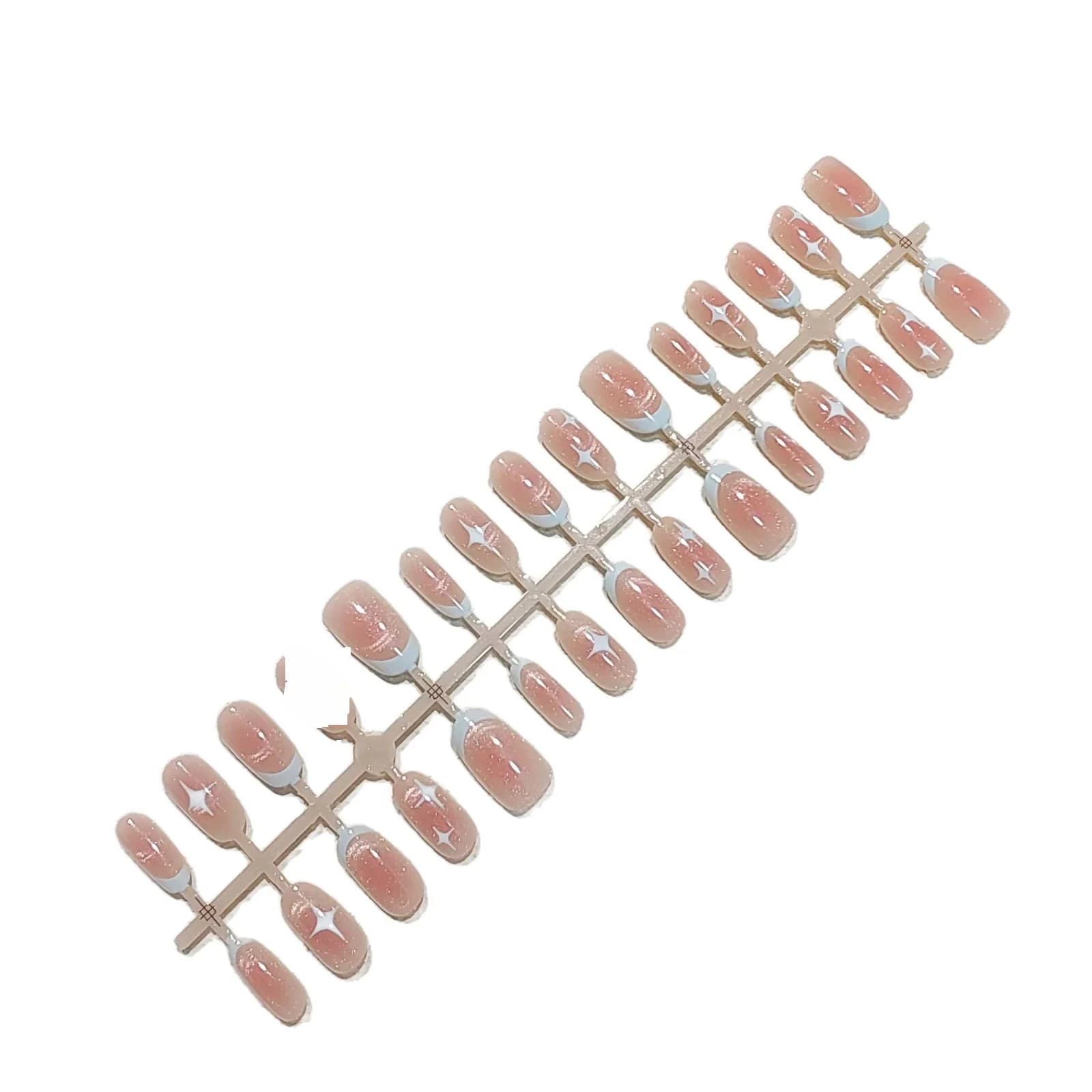 Korta ovala lösnaglar med rosa stjärnhimmelsdesign