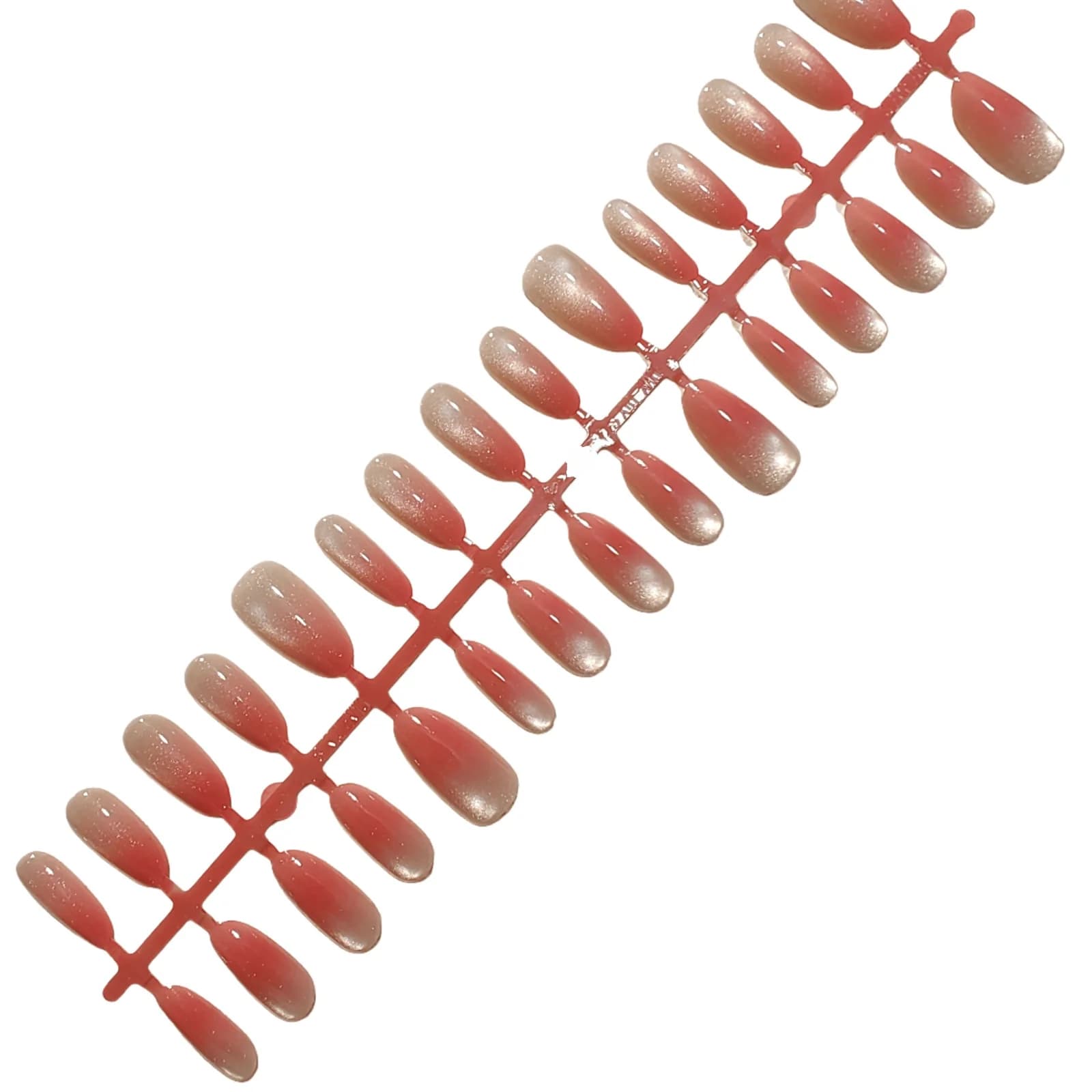 Press-on naglar med rosa gradient, kattögon och glaspärleffekt