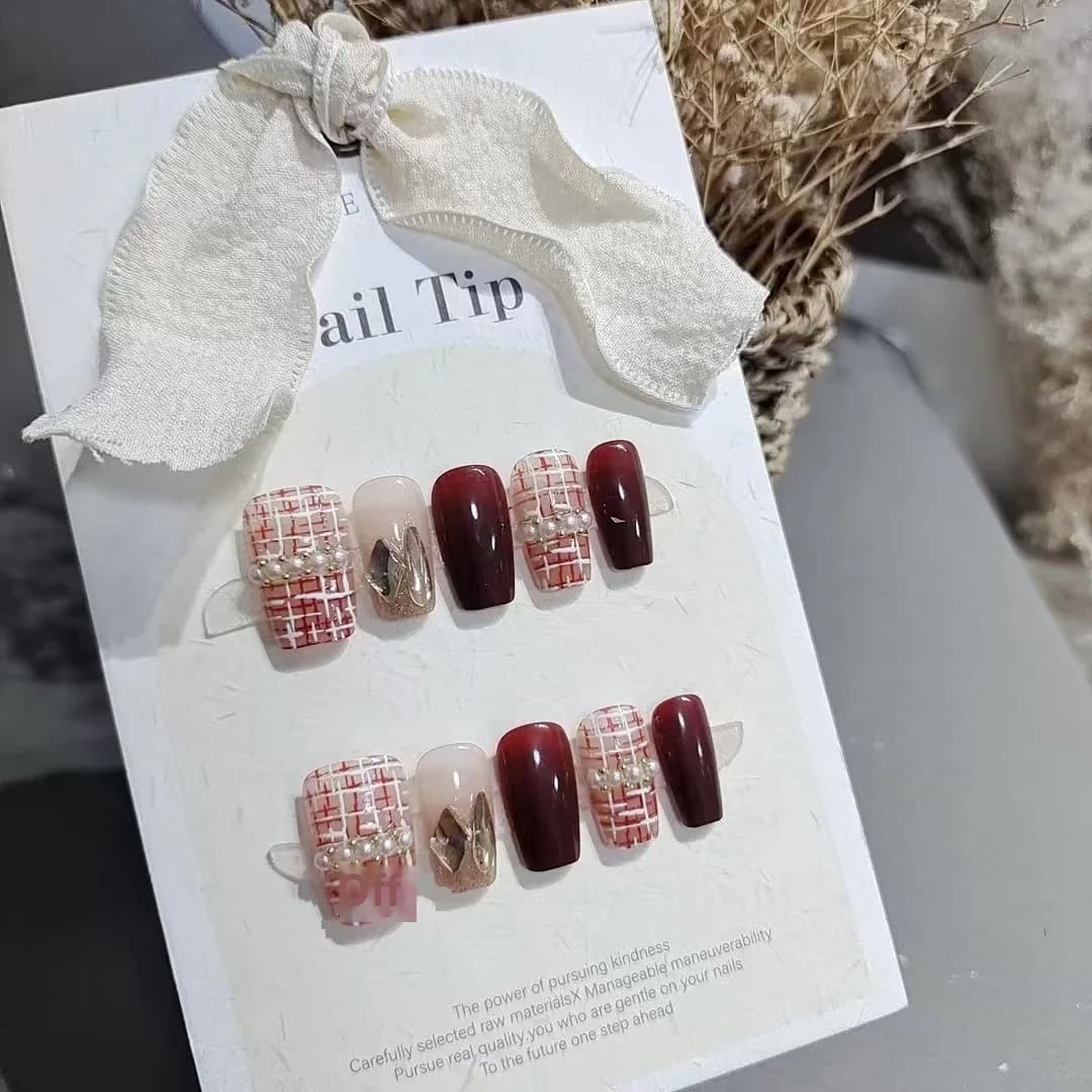Tweed Texturerade Lösnaglar Kattögon Glitter Kort Fyrkant