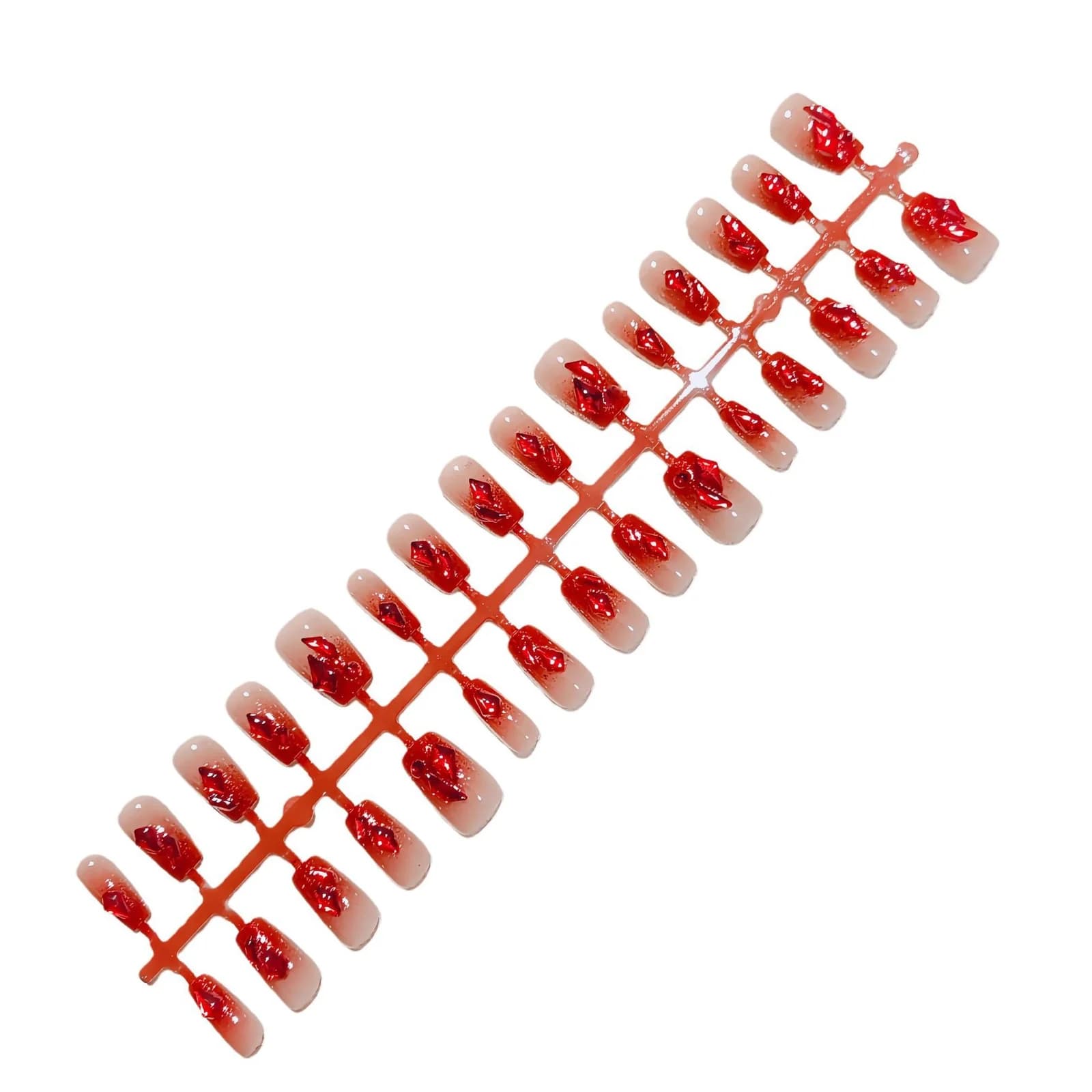 Röd gradient glitter lösnaglar, kort kistform
